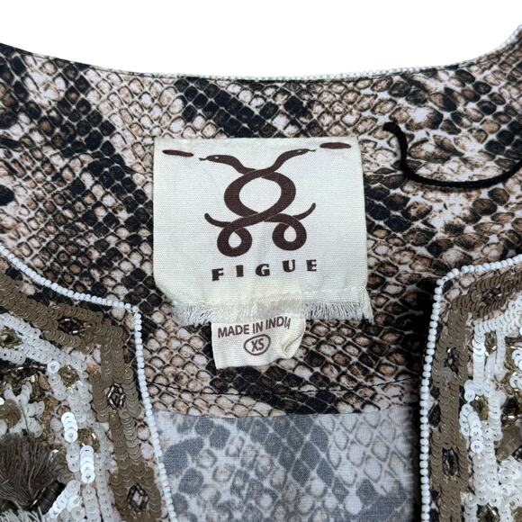 FIGUE Emani Snakeskin-Print Blouson Sleeve Dress Size XS - Picture 11 of 14